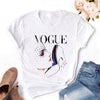 2020 Women T-shirt Eye Lashes Red Lips HEART Print Top Female Tshirt Fashion Casual Sleeve O Neck BASIC White Ladies Clothes