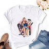 2020 Women T-shirt Eye Lashes Red Lips HEART Print Top Female Tshirt Fashion Casual Sleeve O Neck BASIC White Ladies Clothes