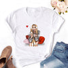 2020 Women T-shirt Eye Lashes Red Lips HEART Print Top Female Tshirt Fashion Casual Sleeve O Neck BASIC White Ladies Clothes