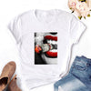 2020 Women T-shirt Eye Lashes Red Lips HEART Print Top Female Tshirt Fashion Casual Sleeve O Neck BASIC White Ladies Clothes