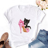 2020 Women T-shirt Eye Lashes Red Lips HEART Print Top Female Tshirt Fashion Casual Sleeve O Neck BASIC White Ladies Clothes