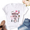 2020 Women T-shirt Eye Lashes Red Lips HEART Print Top Female Tshirt Fashion Casual Sleeve O Neck BASIC White Ladies Clothes
