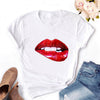 2020 Women T-shirt Eye Lashes Red Lips HEART Print Top Female Tshirt Fashion Casual Sleeve O Neck BASIC White Ladies Clothes