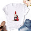 2020 Women T-shirt Eye Lashes Red Lips HEART Print Top Female Tshirt Fashion Casual Sleeve O Neck BASIC White Ladies Clothes