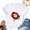 2020 Women T-shirt Eye Lashes Red Lips HEART Print Top Female Tshirt Fashion Casual Sleeve O Neck BASIC White Ladies Clothes
